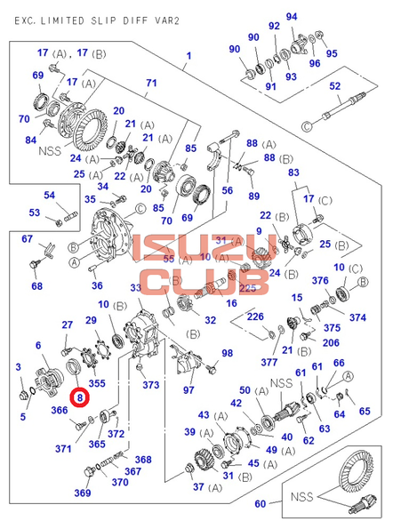 Схема Сальник редуктора среднего моста (ВХОД) ISUZU CYZ51/CYZ52 =Isuzu Original= *1096253230*