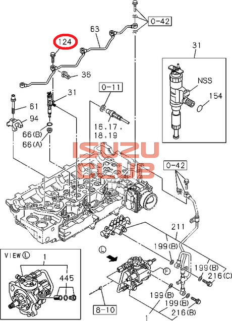 Схема Болт штуцерный форсунки ISUZU (трубки обратки) М8Х18 (E3) =Isuzu Original= *1096750371*