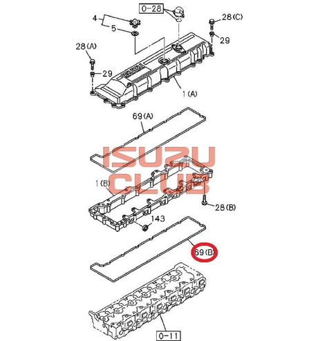 Схема Прокладка крышки коромысел 6WG1-T/6WF1 ISUZU/HITACHI =Isuzu Original= *1111731201*