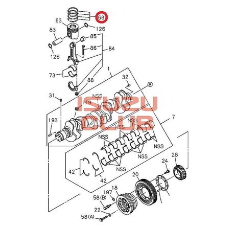 Схема Кольца поршневые двигателя 6WF1/6WG1 ISUZU/HITACHI =Isuzu Original= *1121211541*