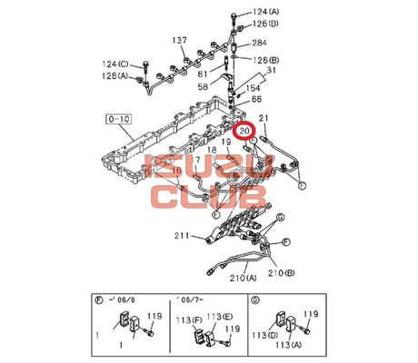 Схема Трубка топливная форсунки №5 6WF1 ISUZU CYZ51 =Isuzu Original= *1154168463*