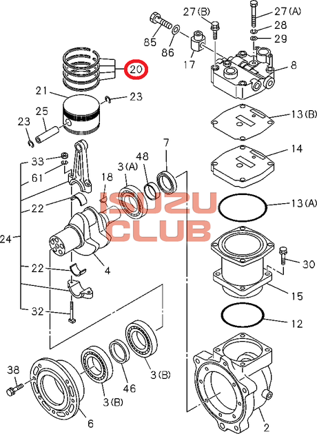 Схема Кольца поршневые компрессора ISUZU CYZ51/CXZ 6WF1 =Isuzu Original= *1191630640*