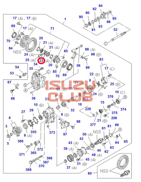 Схема Ось сателлитов заднего редуктора ISUZU CYZ51/CYZ52 =Isuzu Original= *1415210372*
