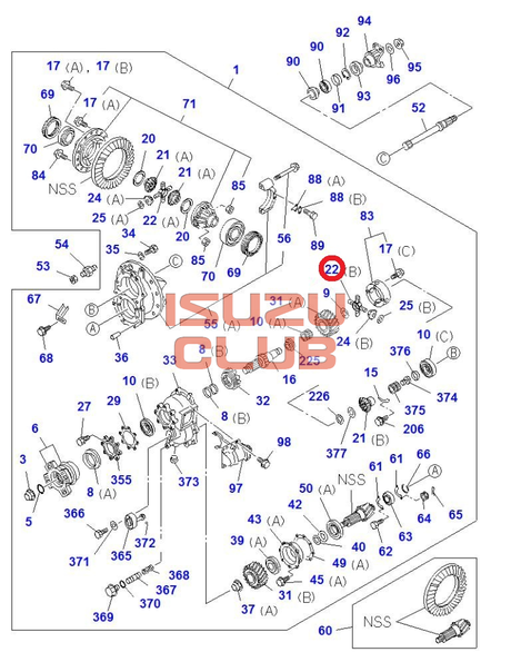 Схема Ось сателлитов заднего редуктора ISUZU С/Е серии =Isuzu Original= *1415210492*