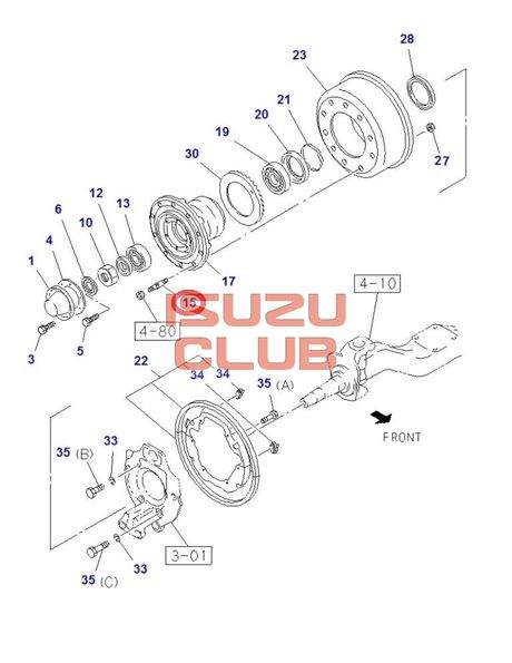 Схема Шпилька колесная передняя левая ISUZU FSR90/FSR34 =Isuzu Original= *1423321481*
