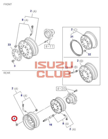 Схема Гайка колеса заднего ISUZU FVR34 =Isuzu Original= *1423330550*