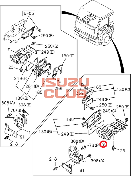 Схема Подкрылок (щиток грязевой) левый передний ISUZU CYZ51 =Isuzu Original= *1799379084*