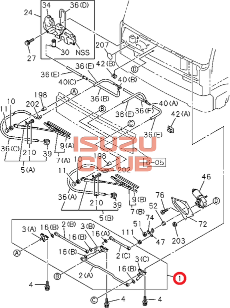 Схема Трапеция стеклоочистителя ISUZU CYZ51/CYZ52 в сборе =Isuzu Original= *1833121133*