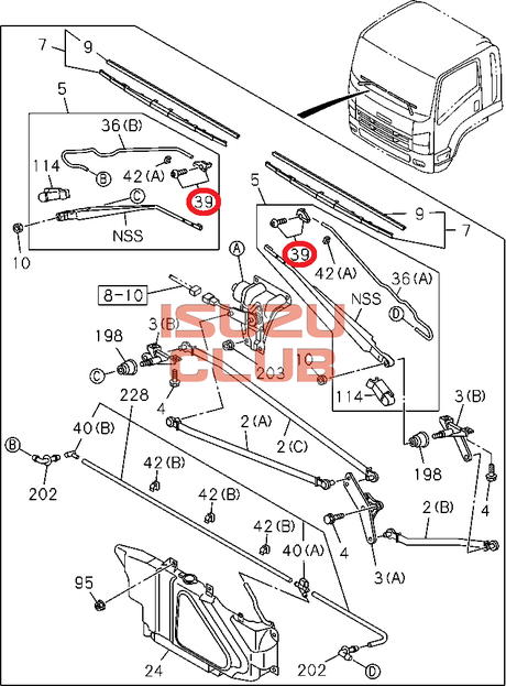 Схема Форсунка стеклоочистителя ISUZU FVR34/FSR90 =Isuzu Original= *1833150860*