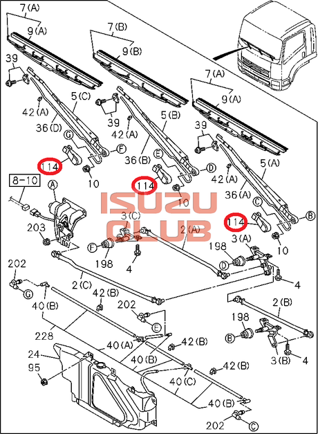 Схема Крышка гайки поводка стеклоочистителя ISUZU FSR90/FVR34 =Isuzu Original= *1833181270*