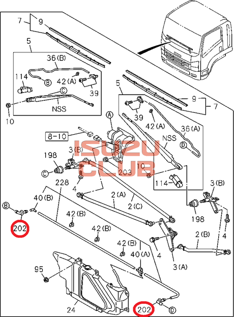 Схема Форсунка стеклоочистителя ISUZU F/C-серии =Isuzu Original= *1868150032*