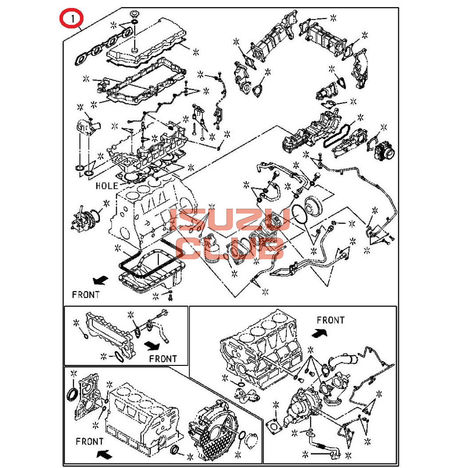 Схема Комплект прокладок ДВС полный 4HK1 (Е4) (ГБЦ Т=1.575мм) ISUZU FSR/NQR90/NPR75 =Isuzu Original= *1878157350*