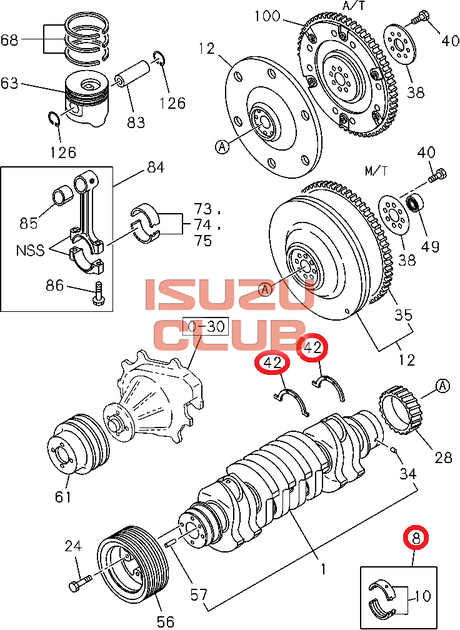 Схема Вкладыши коренные (0,25) + полукольца ISUZU 4HG1 (к-т на двигатель) =Isuzu Original= *5873105460*