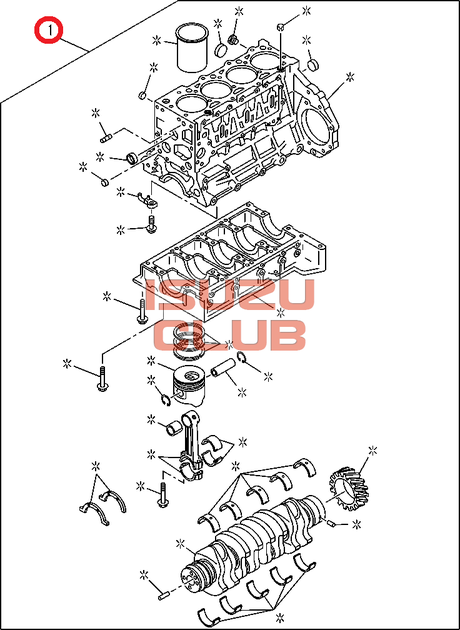 Схема Блок цилиндров двигателя в сборе ISUZU 4HK1-T =Isuzu Original= *5873110945*