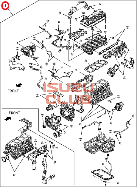 Схема Комплект прокладок двигателя 4JJ1-T (полный) ISUZU NLR/NMR85 T=1.15 =Isuzu Original= *5878176730*