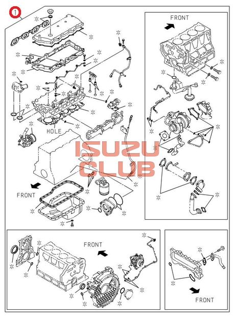 Схема Комплект прокладок ДВС 4HK1 полный (ГБЦ Т=1.525мм) ISUZU NPR75 =Isuzu Original= *5878179581*