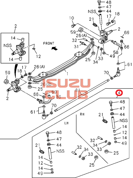 Схема Ремкомплект шкворня поворотного кулака ISUZU NMR85/NQR71/75/NPR75 =Isuzu Original= *5878322204*