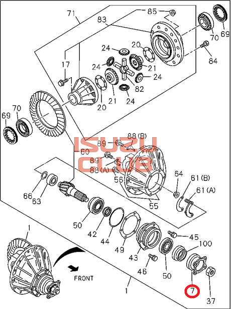 Схема Фланец редуктора моста ISUZU NQR71/NLR85/NMR85/NKR55 =Isuzu Original= *8944777234*
