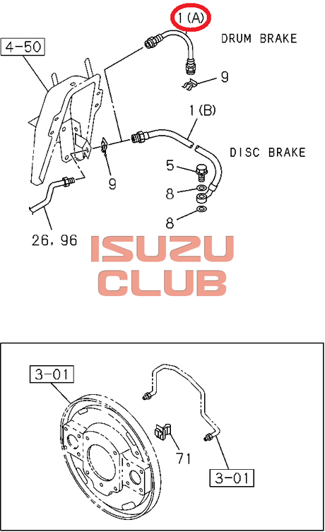 Схема Шланг тормозной системы передний ISUZU NPR/NQR75/71 =Isuzu Original= *8970395431*