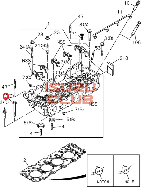 Схема Болт ГБЦ ISUZU (М14х115) с фланцем мотор 4HK1/6HK1 =Isuzu Original= *8970776380*