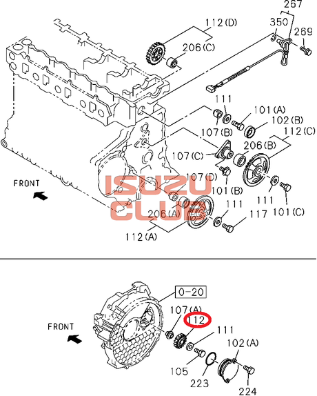 Схема Шестерня промежуточная (Z=34) привода насоса ГУР 4HV1/4HK1/4JB1/4HG1 =Isuzu Original= *8971200051*
