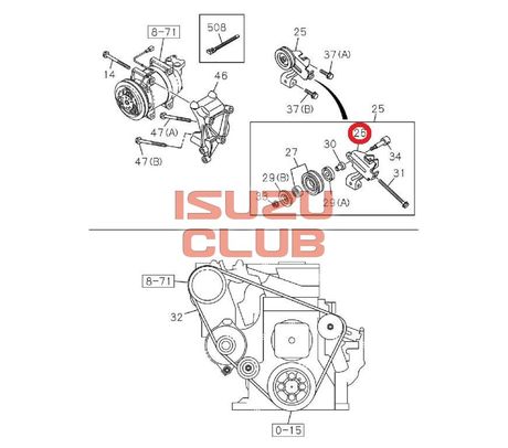 Схема Кронштейн ролика натяжителя ремня кондиционера NQR90/NPR75/FSR90 =Isuzu Original= *8971610311*