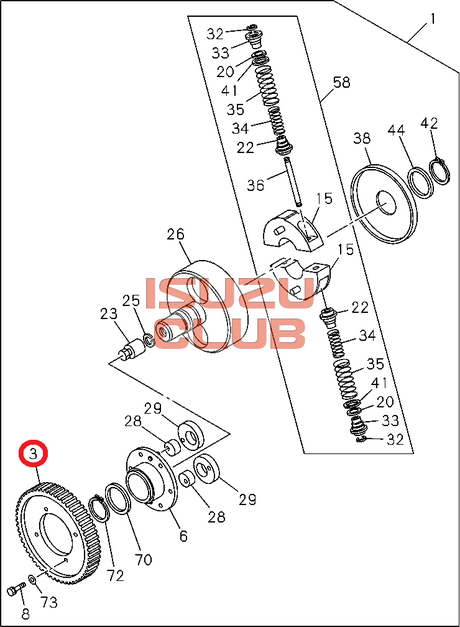 Схема Шестерня привода ТНВД двигатель 4HG1 NQR71 =Isuzu Original= *8972039200*