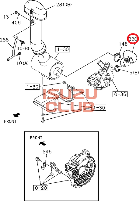 Схема Патрубок воздушный NQR71 двигатель 4HG1 =Isuzu Original= *8972235721*