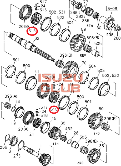 Схема Ступица муфты синхронизатора 2-3-1-R передачи КПП MZZ6 =Isuzu Original= *8972391552*