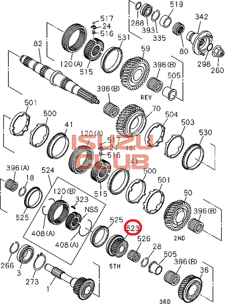Схема Шестерня КПП 5-й передачи (Z=22) ISUZU MYY5T =Isuzu Original= *8972412310*