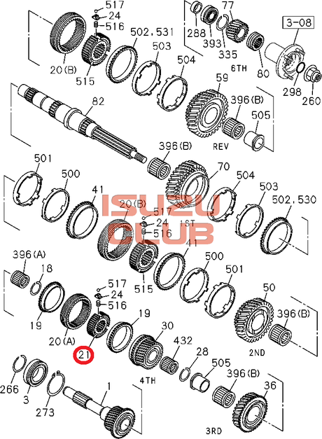 Схема Ступица муфты синхронизатора 4-й/5-й передачи ISUZU КПП MZZ6 =Isuzu Original= *8972412993*