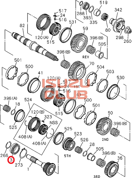 Схема Подшипник первичного вала ISUZU КПП MYY5T/MYY6S =Isuzu Original= *8972530981*