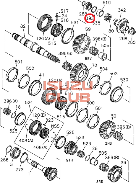 Схема Подшипник вторвала ISUZU КПП MYY5T/MYY6S =Isuzu Original= *8972531051*