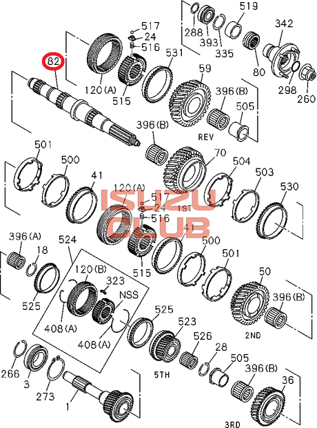 Схема Вторвал (вал вторичный) КПП MYY5 NLR85/NMR85/NQR71/NQR75 =Isuzu Original=*8972531173*
