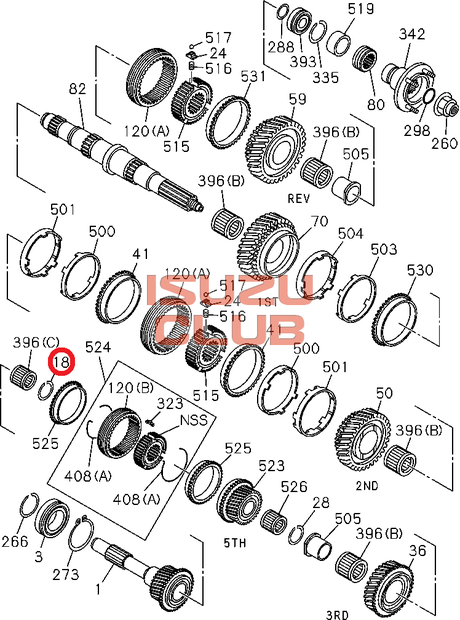 Схема Кольцо стопорное ISUZU КПП MYY/MZZ ступицы муфты 4/5 передачи =Isuzu Original= *8972547280*