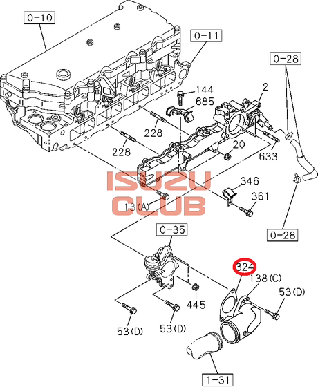 Схема Прокладка патрубка впускного коллектора ISUZU двигатель 4HK1 =Isuzu Original= *8973060251*