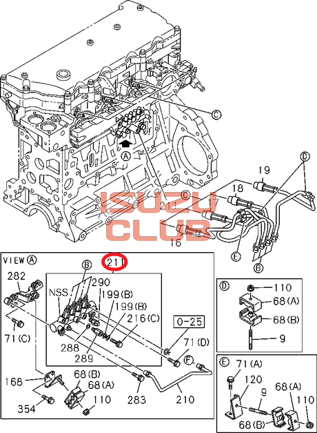Схема Рампа топливная (рейка) ISUZU 4HK1 =Isuzu Original= *8973060634*