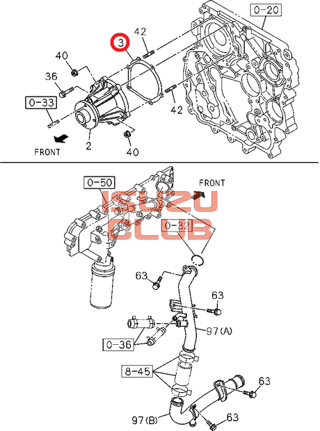 Схема Прокладка (помпы) водяного насоса ДВС 4JJ1T ISUZU NLR85 =Isuzu Original= *8973121560*
