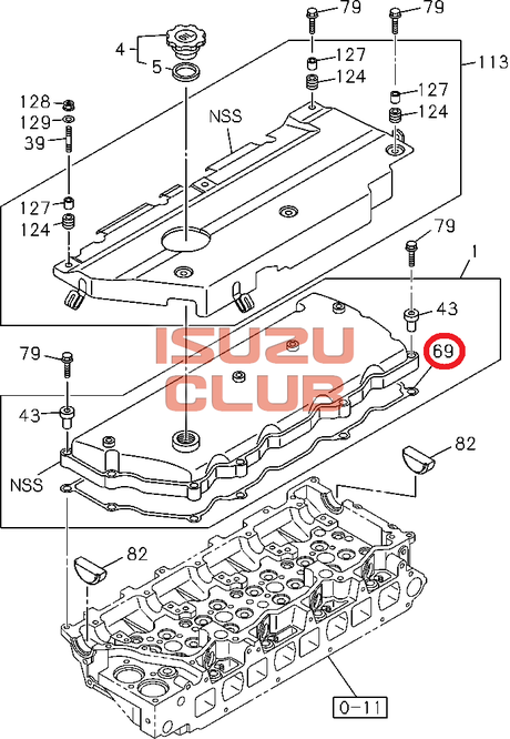 Схема Прокладка клапанной крышки 4HK1-T NQR90/NPR75/NQR75 =Isuzu Original= *8973313591*