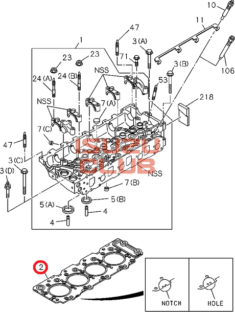 Схема Прокладка ГБЦ (Т=1,475) ISUZU NQR71 двигатель 4HG1 =Isuzu Original= *8973494890*