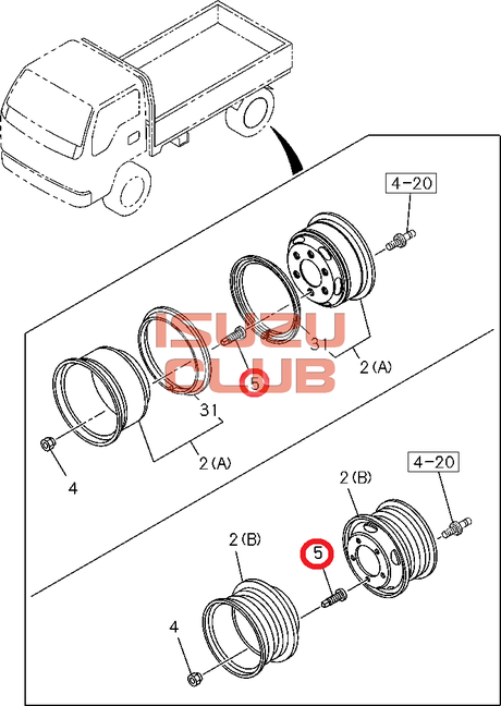 Схема Футорка заднего внутренного колеса правая ISUZU N-F-C-E серии =Isuzu Original= *8973598050*