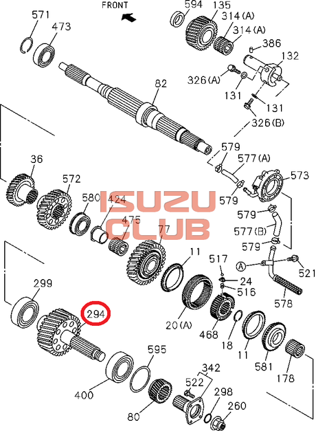 Схема Вторвал (вал вторичный) ISUZU FSR90 КПП MZW6P =Isuzu Original= *8973805710*