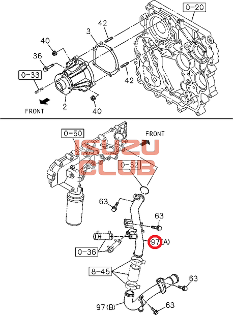 Схема Водяной патрубок ISUZU двигатель 4JJ1 =Isuzu Original= *8973814992*