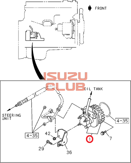 Схема Насос ГУР (1-контур) Евро2 4HG1 ISUZU NQR71 =Isuzu Original= *8973886511*