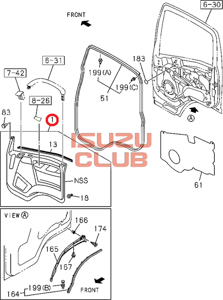 Схема Обшивка пластиковая правой двери (под механические с/п) ISUZU N-F серия =Isuzu Original= *8974053056*