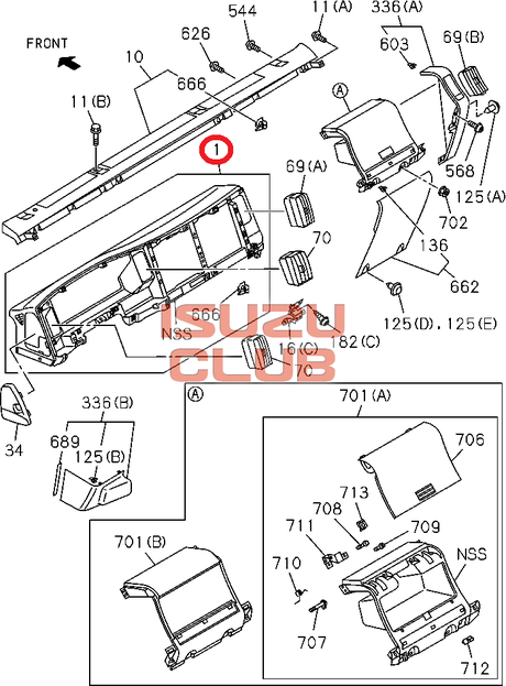 Схема Накладка панели проборов ISUZU N-серии =Isuzu Original= *8974060044*