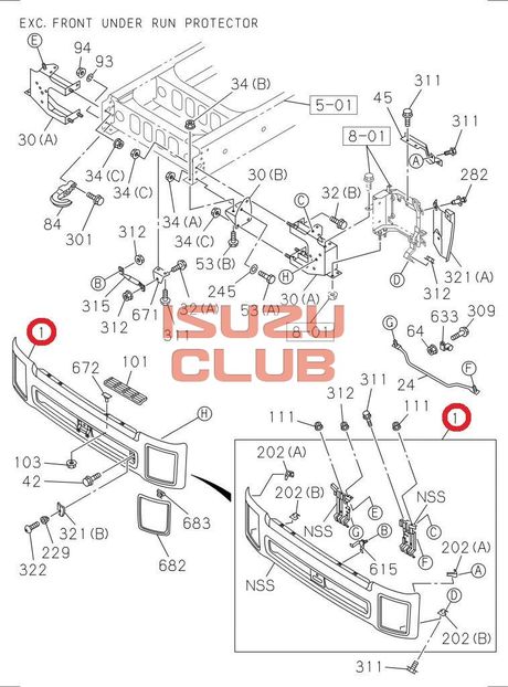 Схема Бампер передний ISUZU FVR34 =Isuzu Original= *8974099031*