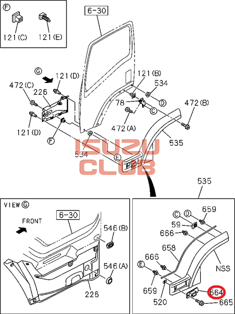 Схема Крепление повторителя поворота к двери правой (цвет белый) ISUZU FVR34 (Е5) =Isuzu Original= *8974214690*