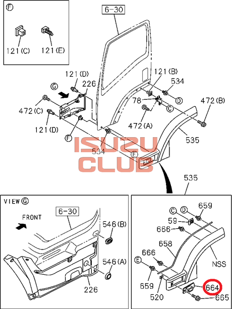 Схема Крепление повторителя поворота к двери левой (цвет белый) ISUZU FVR34 (Е5) =Isuzu Original= *8974215970*