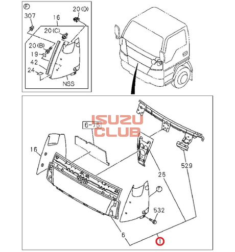 Схема Капот (панель передняя с усилителем) ISUZU NQR75/NQR71 =Isuzu Original= *8975839560*